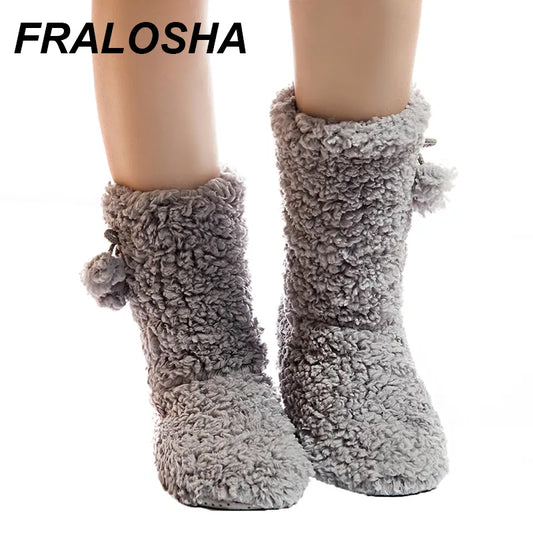 FRALOSHA Thick Plush Warm Indoor slippers  Women's Cotton-padded Shoes Non-slip Soft Bottom Home Shoes slippers - Charlie Dolly