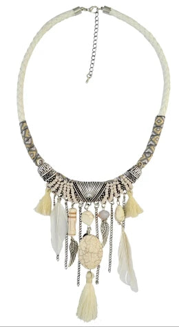 Thread Feather Bead Long Tassel Necklace Jewelry