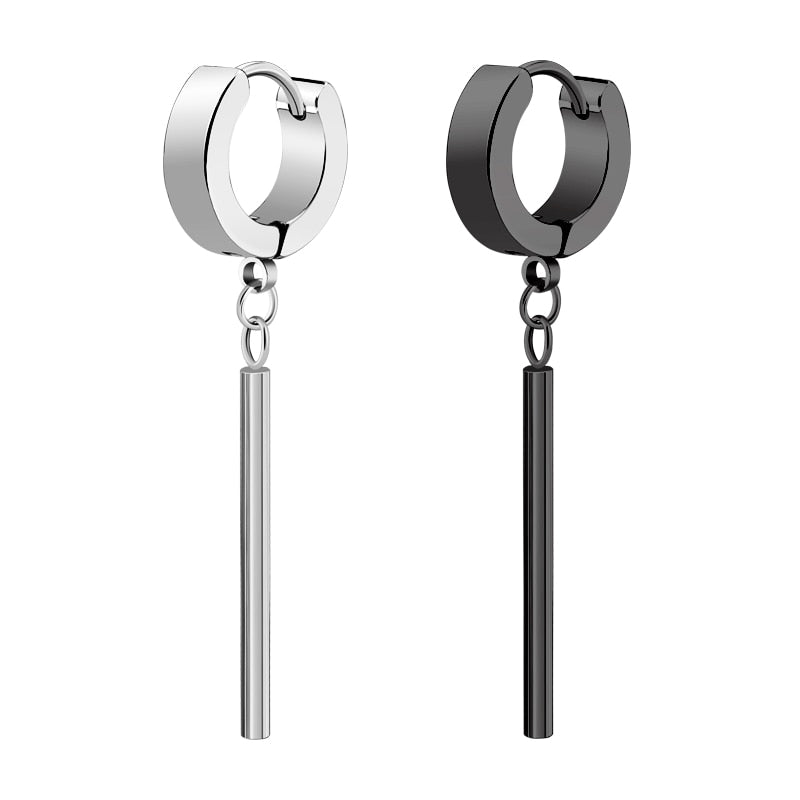 Minimalist Roronoa Zoro Earrings Bar Llong Hanging Hoops Earrings And Pendant Clip On Earrings Korean Stainles Steel Earring Men - Charlie Dolly