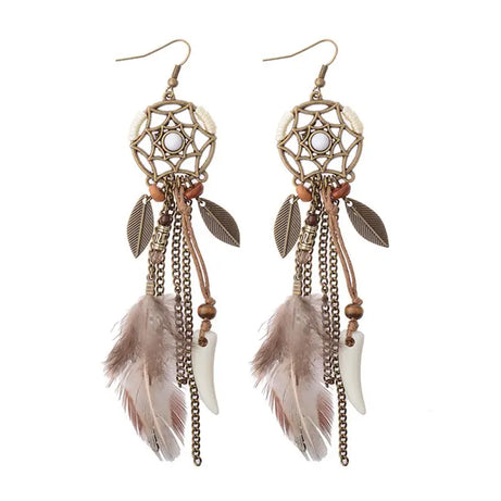 Dream Catcher Feather Leaf Tassel Earrings Jewelry