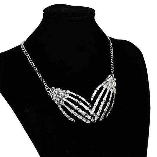 Gothic Punk Skeleton Hand Pendant Necklace For Women Vintage Hip Hop Skull Halloween Jewelry Party Accessories