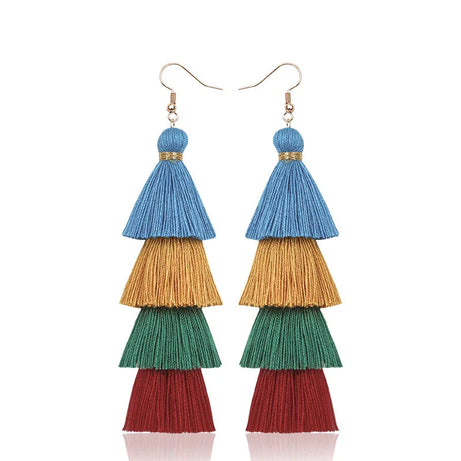 Four Layer Fringe Tassel Statement Earrings Jewelry