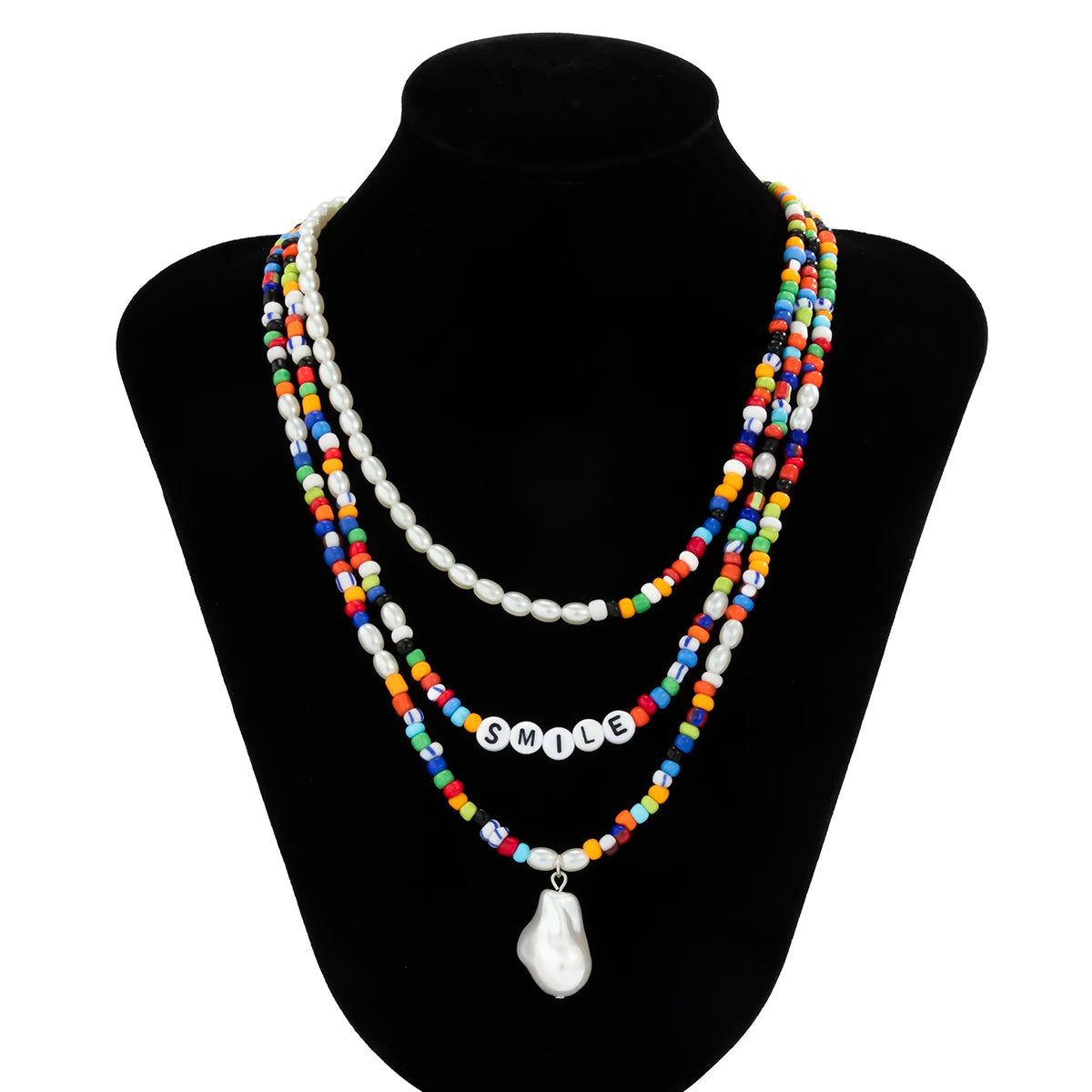 Asymmetric Rainbow Bead Pearl Choker Necklace Jewelry