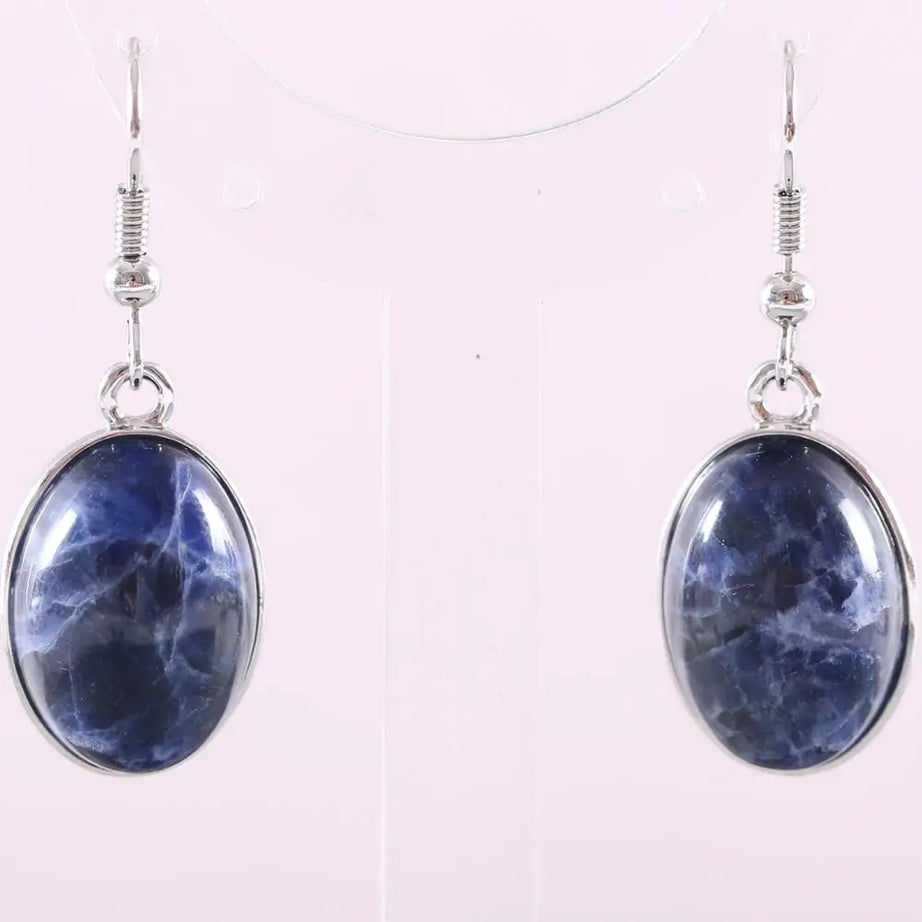 White Opal Lapis Cabochon Drop Earrings Jewelry