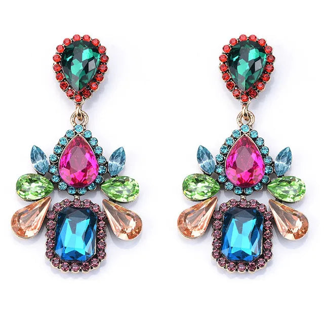 Boho Ethnic Water Crystal Drop Earrings Women's Jewellery Geometric Statement Long Dangle Earring Femme Indian Big Earring