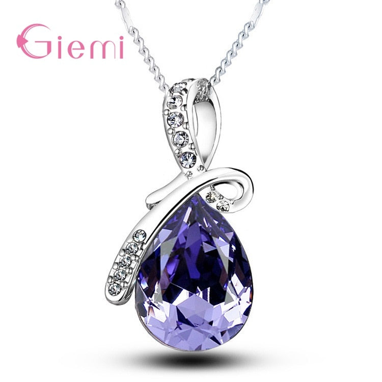 925 Sterling Silver Water Drop Pendant Necklace Quartz Crystal Charm Necklace For Women Fashion Jewelry Gifts - Charlie Dolly