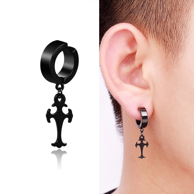 New Popular 1 piece Stainless Steel Painless Ear Clip Earrings For Men/Women Punk Black Non Piercing Fake Earrings Jewelry Gifts - Charlie Dolly