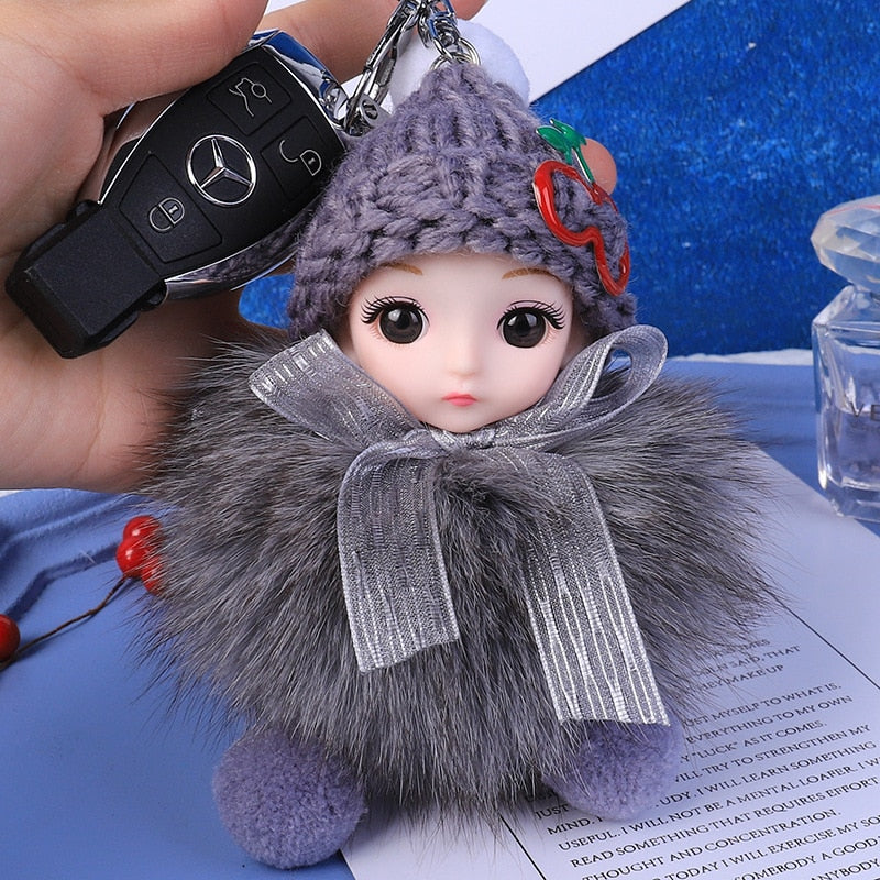 Pompom Sleeping Baby Keychain Cute Fluffy Plush Doll Keychains Women Girl Bags Keyrings Cars Key Ring  Gift Charming  Decoration - Charlie Dolly