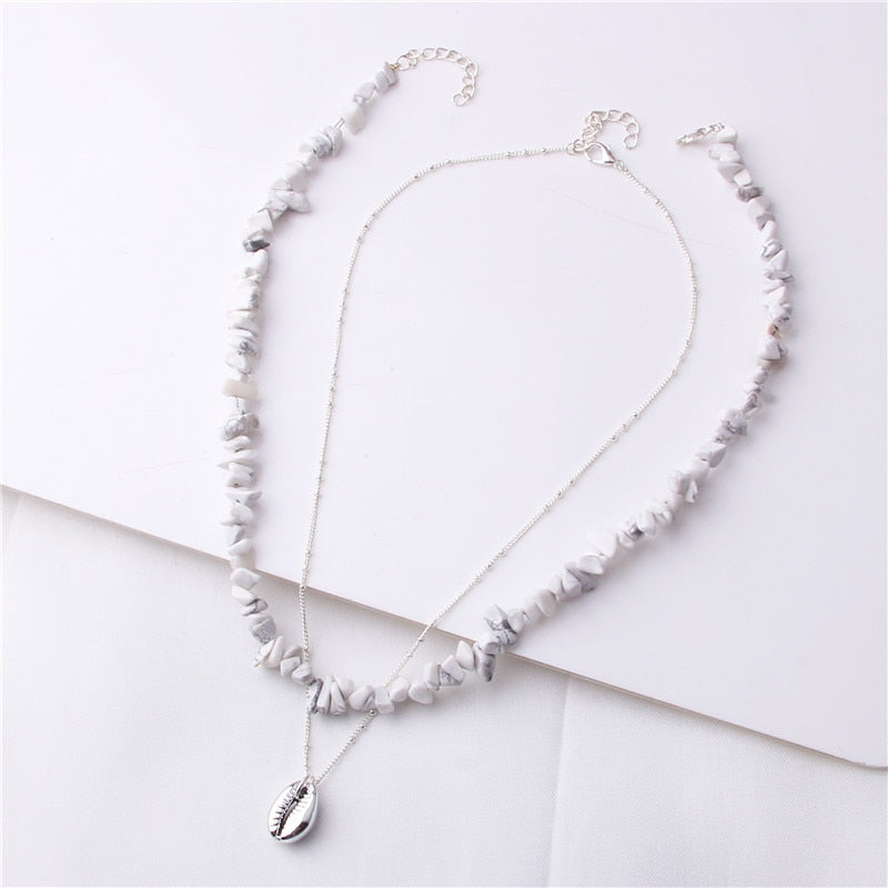 Bohemian Multilayer Necklace Rhodonite Blue Stone Red Coral Handmade Necklaces for Women Shell Pendant Necklace Party Jewelry - Charlie Dolly