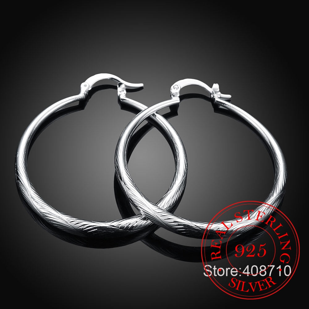 925 Sterling Silver Hip Hop Round Earrings for Women Large Circle4.0cm Piercing Hoop Earring Dropship Suppliers - Charlie Dolly