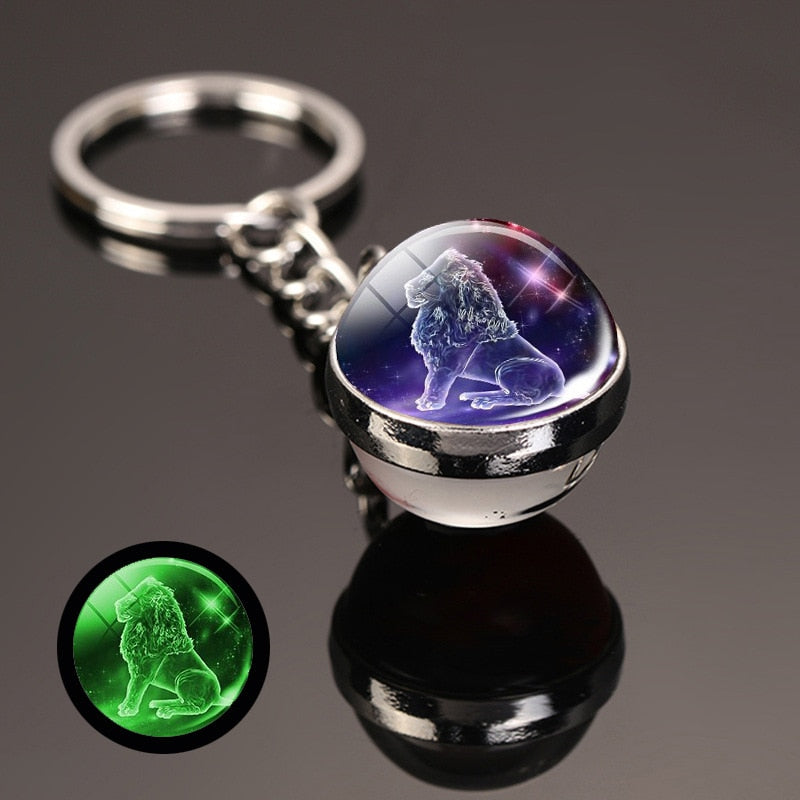 key chain accessories cute Fantasy Luminous 12 Constellation key ring Car Pendant Time Stone Glass Ball Keychain Accessories - Charlie Dolly