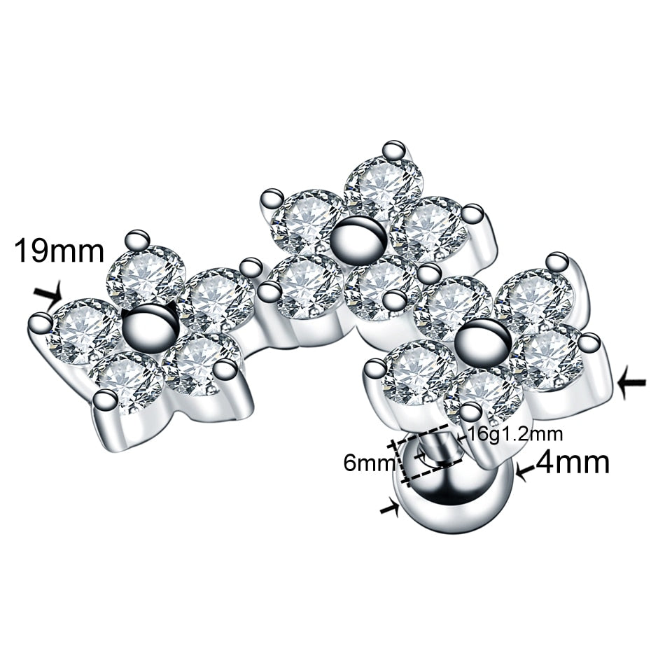 1PC Steel CZ Cartilage Stud Helix Earring Piercings Crystal Rook Tragus Conch Earring Stud Piercings Sexy Women Jewelry 16G - Charlie Dolly