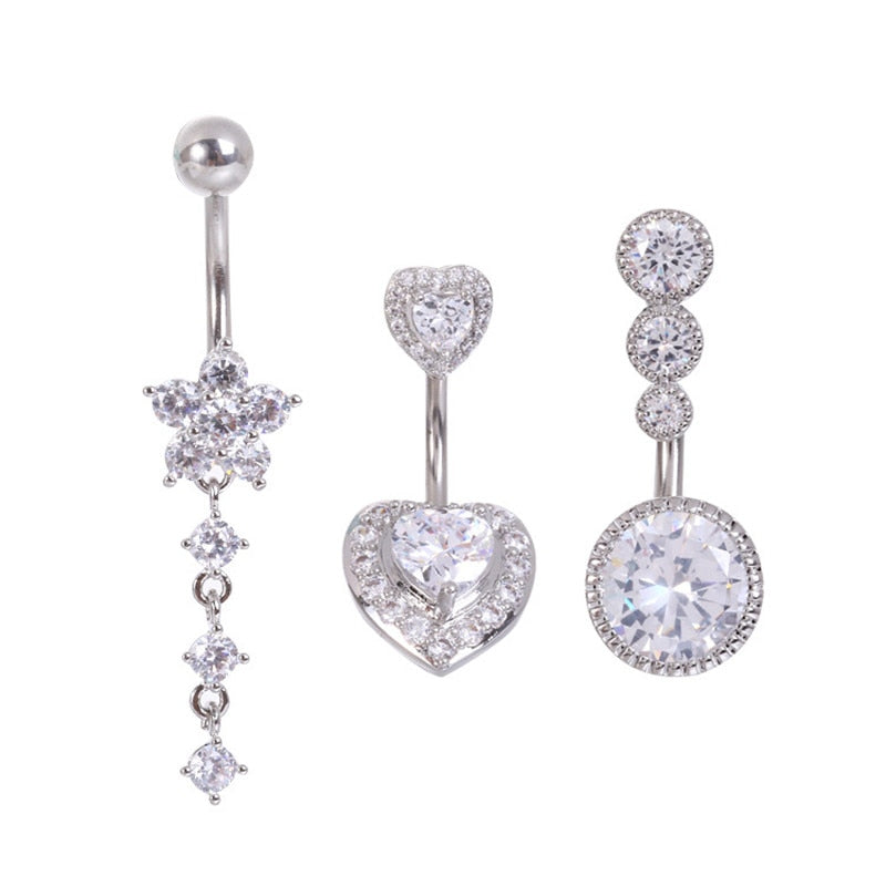 1PCS Flower Dangling Navel Belly Button Piercing Ring Bent Barbells Opal Belly Chain Jewelry Stainless Steel Women Body Jewelry - Charlie Dolly