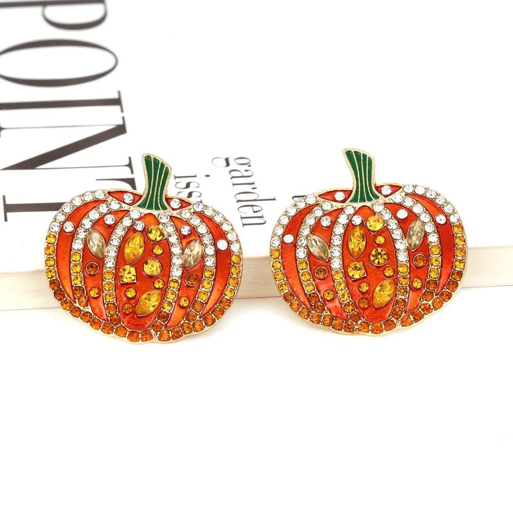 Exaggerated Colored Rhinestone Pumpkin Earrings Personality Creativity Retro Halloween Female Earrings - Charlie Dolly