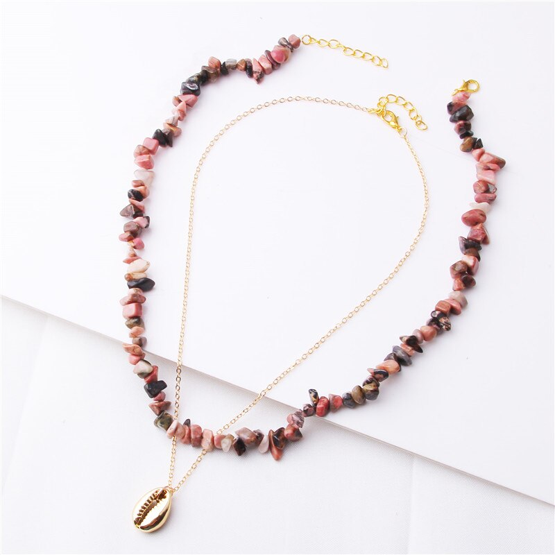 Bohemian Multilayer Necklace Rhodonite Blue Stone Red Coral Handmade Necklaces for Women Shell Pendant Necklace Party Jewelry - Charlie Dolly