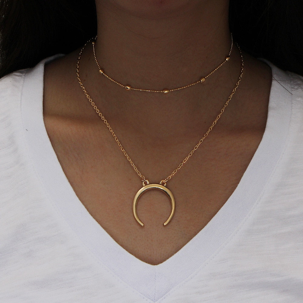 2023 Boho Necklaces &amp; Pendants Vintage Multilayer Choker Necklace Women Fashion Collar Collier Femme Moon Jewelry Accessories - Charlie Dolly
