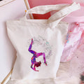 New Women's Casual Canvas Bag Pink Ballet Dance Girl Print Shopping Bag Lady Handbag Reusable Large Capacity Tote Bags - Charlie Dolly