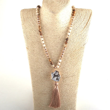 Knotted Natural Stone Long Tassel Necklace Jewelry