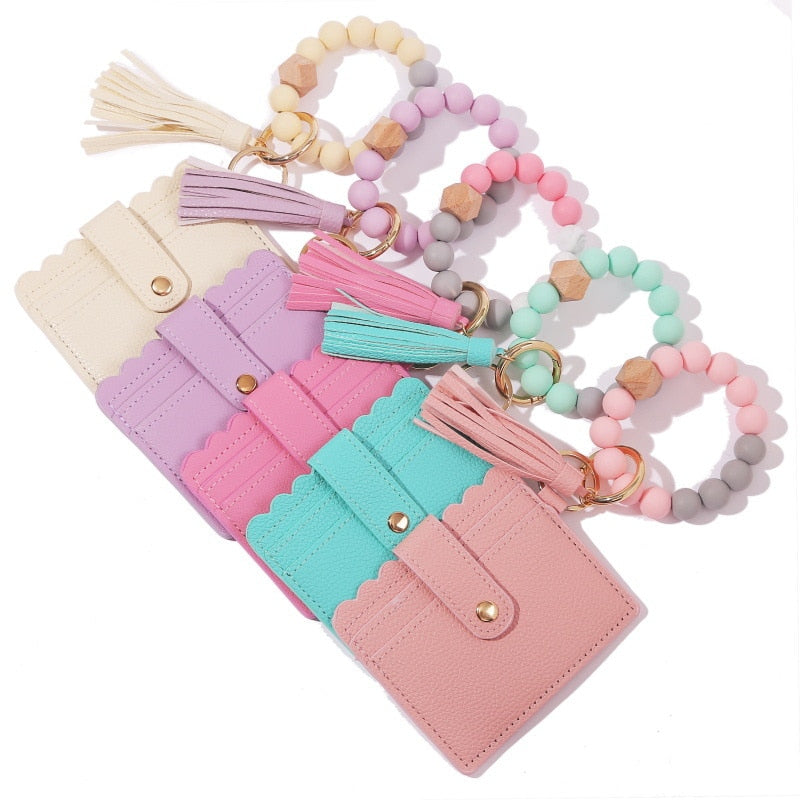 Silicone Keyring For Women Tassel Wood Beads Bracelet Keychain For Keys Multicolor Keychain Wholesale Accessories - Charlie Dolly