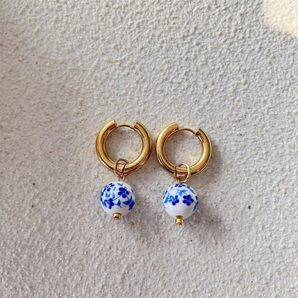 Fashion Pie pair semi-precious Lapis lazis Natural Gem beads Heart of Love Pendant Charm Women's Earrings Jewelry 2022 - Charlie Dolly