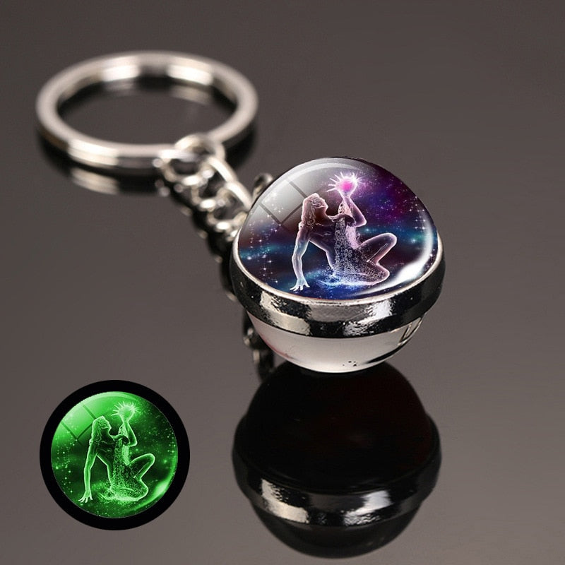 key chain accessories cute Fantasy Luminous 12 Constellation key ring Car Pendant Time Stone Glass Ball Keychain Accessories - Charlie Dolly