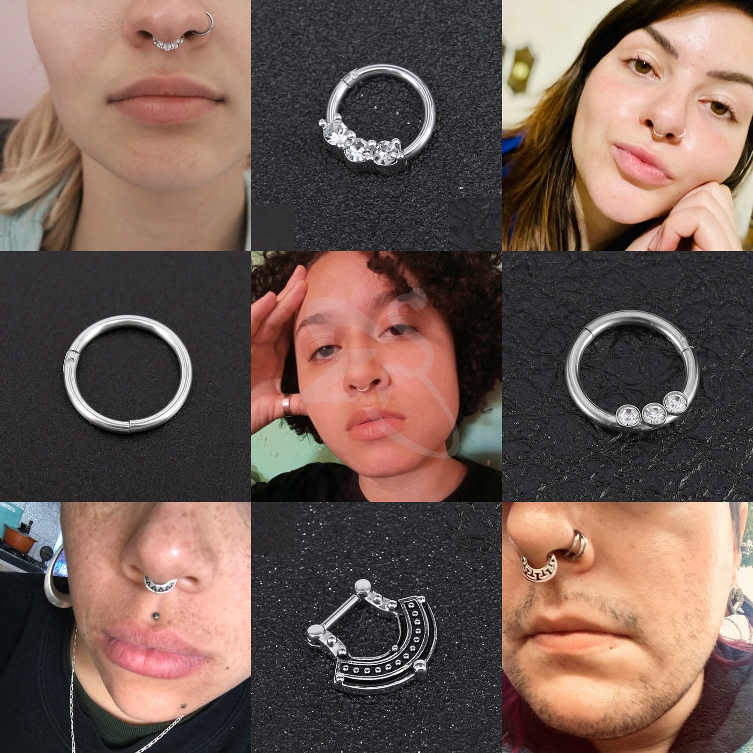 ZS 1 Piece 316L Stainless Steel Nose Ring 16G Zirconia Septum Clicker Rock Ear Helix Septum Piercing Rings Piercing  Jewelry 8mm - Charlie Dolly