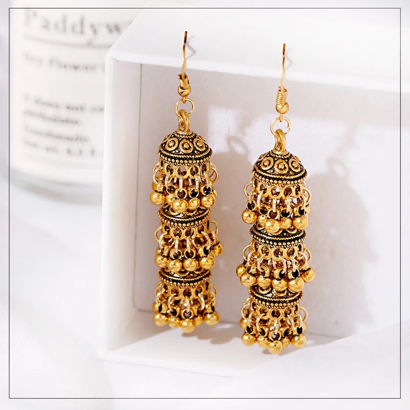 أقراط هندية على شكل أجراس فضية اللون عرقية للنساء أقراط Jhumka التركية العتيقة مجوهرات بوهو بيجو