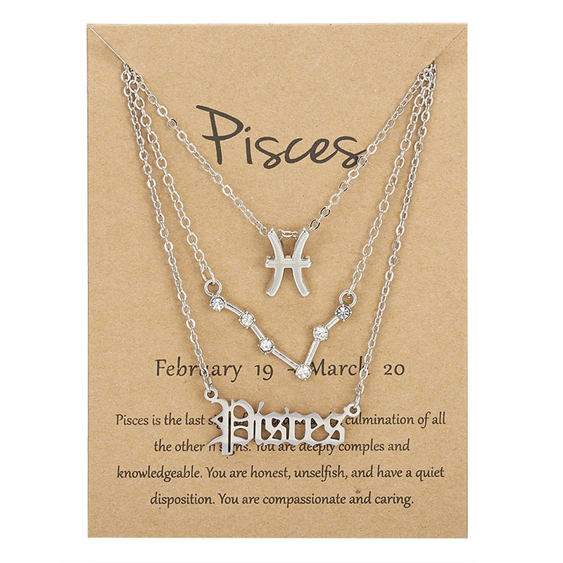 3Pcs/set 12 Zodiac Sign Necklace For Women 12 Constellation Pendant Chain Choker Birthday Jewelry With Cardboard Card - Charlie Dolly