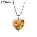 Sunflower Heart Necklace Yellow Sunflower Pendant Glass Picture Jewelry Fashion Heart Necklace HZ3 - Charlie Dolly