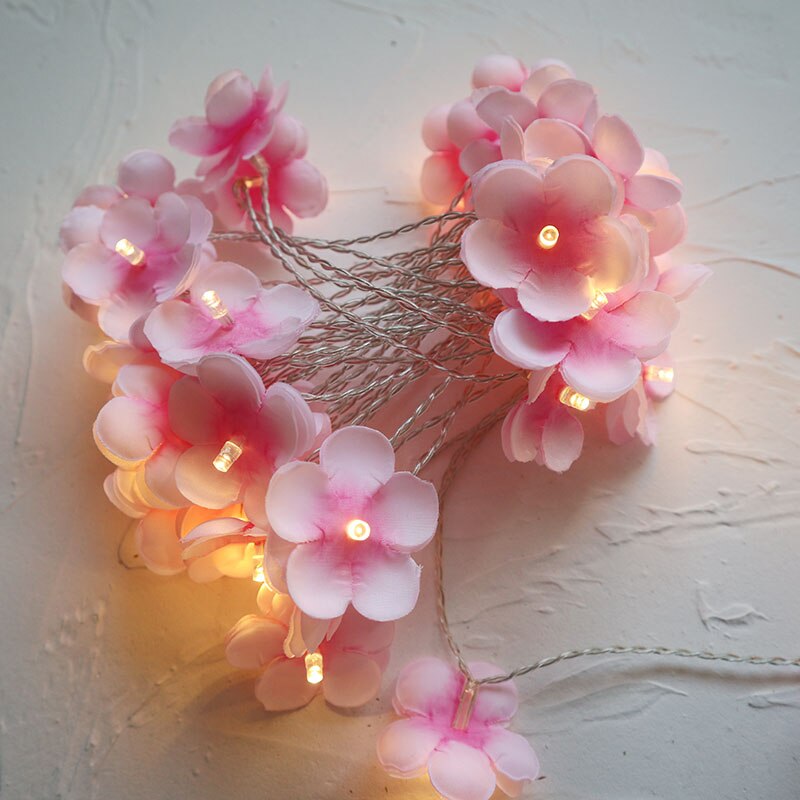 pale Pink blush Rose Flower Fairy string lights 20LED floral wedding party bedroom decoration centerpiece girl for Home Decor