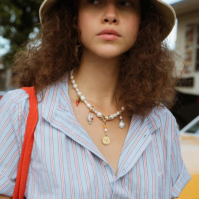 puka shell charms red chili charms smile pendant natural freshwater pearl necklaces for women 2020 bohemian DIY jewelry - Charlie Dolly