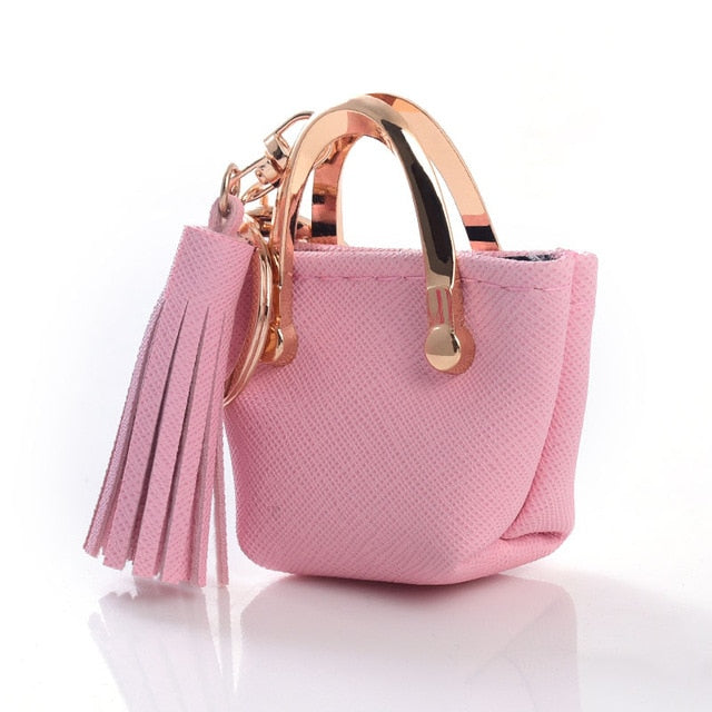 ZG Small Bag Keychain Mini Coin Purse Gray Pink Blue Red Decoration Key Chains PU Leather Bag Storage Pendant Fashion Jewelry - Charlie Dolly