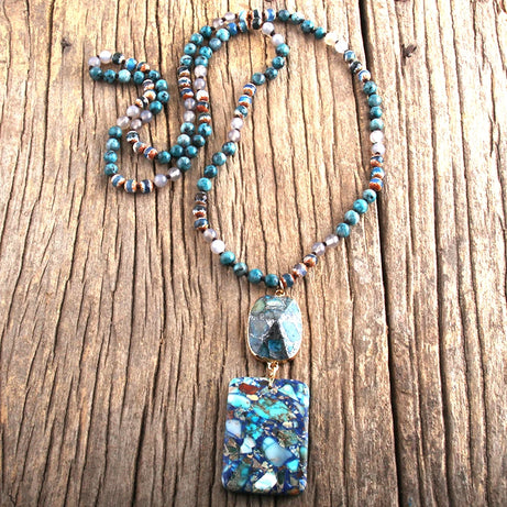 RH Fashion Bohemian Jewelry Natural Stones Crystal Stone Knotted Semi Precious Stone Boho Multi Pendant Necklace Women Gift - Charlie Dolly