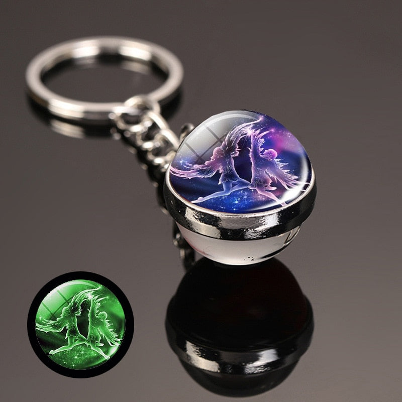 key chain accessories cute Fantasy Luminous 12 Constellation key ring Car Pendant Time Stone Glass Ball Keychain Accessories - Charlie Dolly
