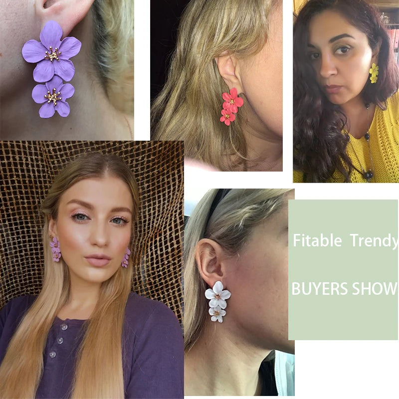 Trendy Flower Earrings 2025 New Flowers Sstuds Earrings For Women Wedding Party Jewelry Boho Metal Earrings Female