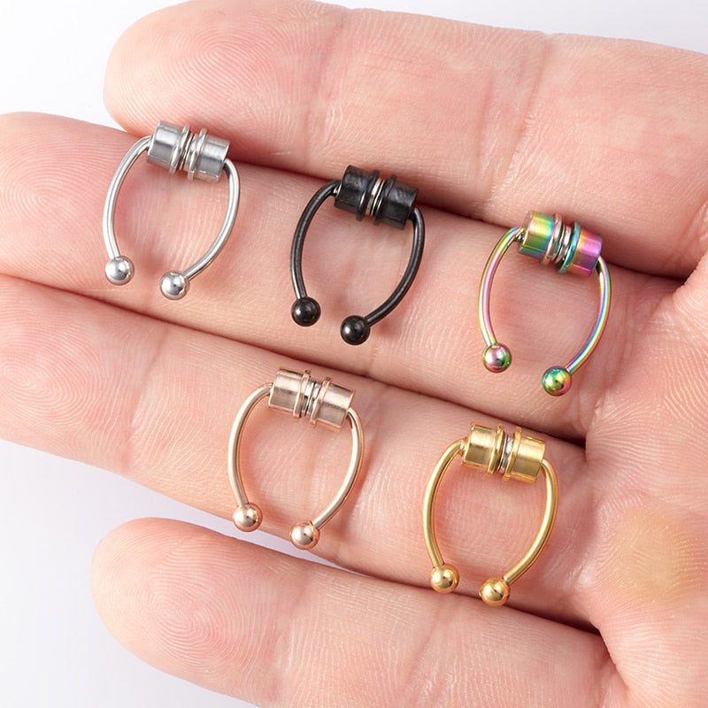 Fake Nose Ring Non Piercing Horseshoe Septum Piercing Magnetic Hoop Stainless Steel Reusable Magnet Punk for Women Jewelry Gifts - Charlie Dolly