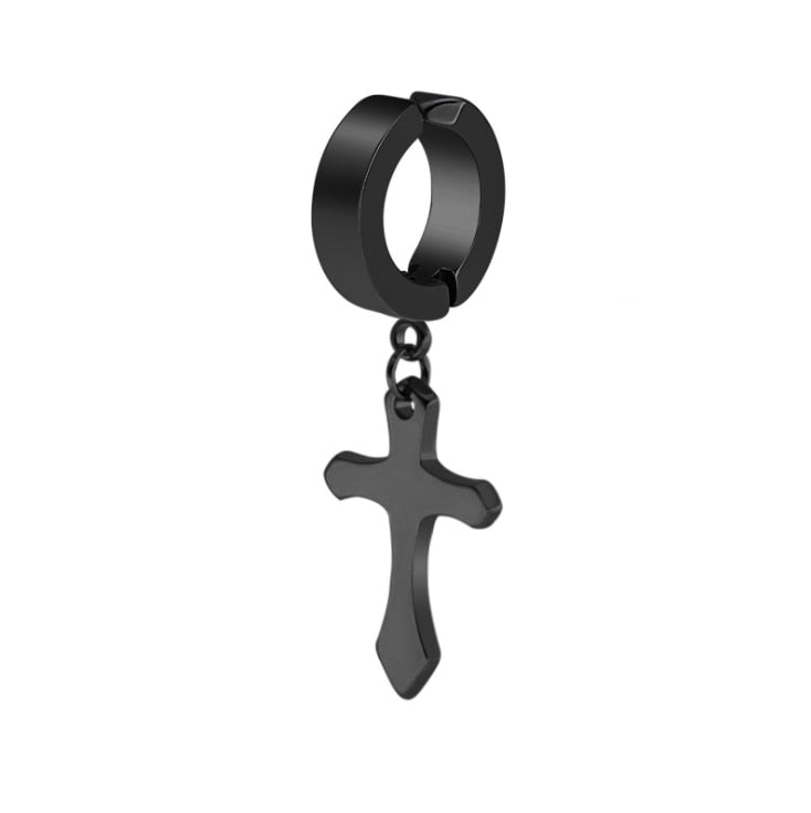 New 1 Pcs Stainless Steel Clip On Non Piercing Earrings For Women Men Black Gold Color Cross Gothic Punk Rock Drop Pendiente - Charlie Dolly