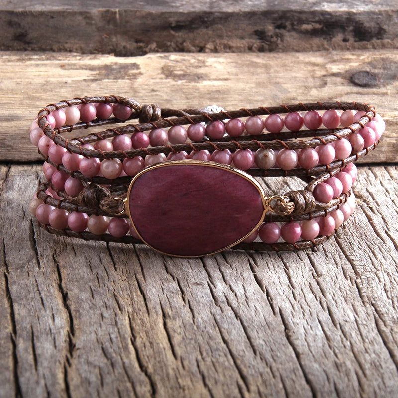Fashion Beaded Boho Bracelet Jewelry Handmade Natural Stones Charm 3 Strands Wrap Bracelets