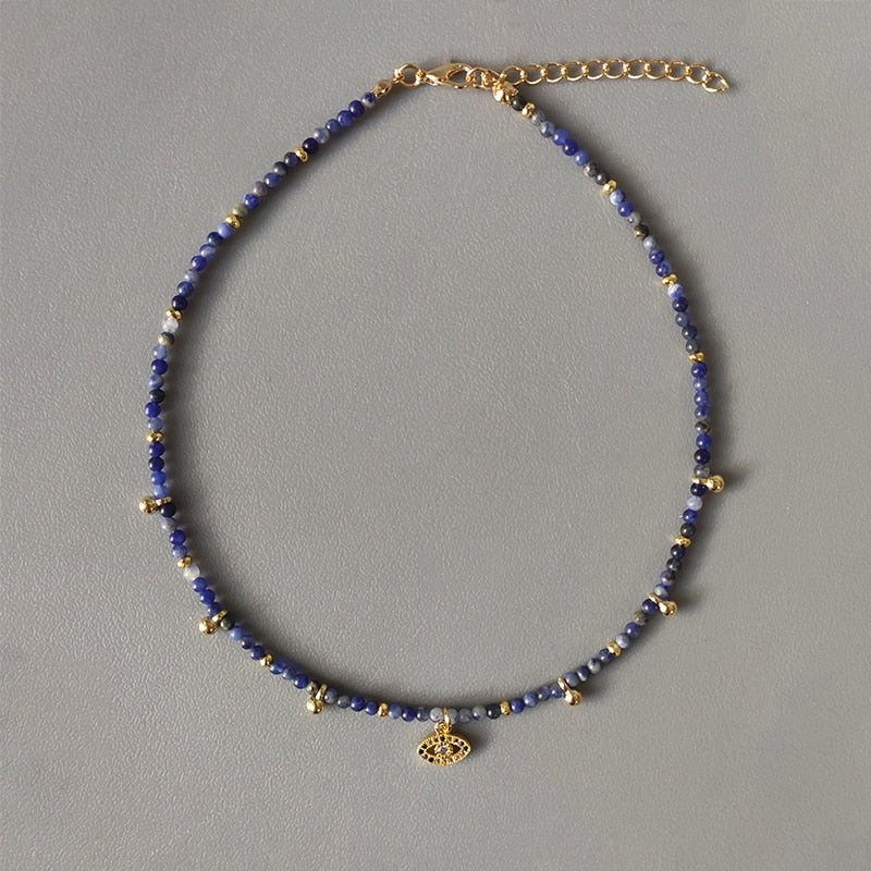 Hand-Made Exquisite Natural Stone Beaded Necklace Charm Eye Pattern Accessory Pendant Women Retro Fashion Neck Jewelry Колье - Charlie Dolly