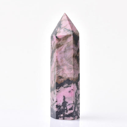 1pc Natural Quartz Point Rhodonite Healing Obelisk Pink Stone Wand Rhodochrosite Ornament for Home Decor Energy Stone Pyramid