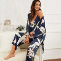 HOT SELLING 3Pcs Soft Pajama Set For SPRING & FALL Ladies Sleepwear Floral Printed  Pink Leaves Cardigan+Camisole+Pants Homewear - Charlie Dolly