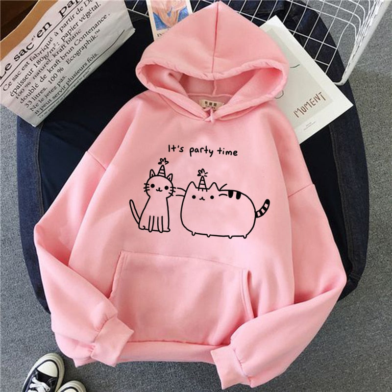 the cat hoodie women fashion kawaii korean harajuku Sweatshirt pink female 90s cartoon clothes female hood Oversized