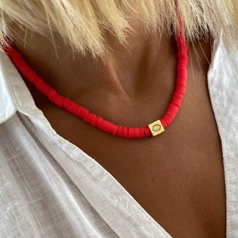 Boho Classic Vintage Jewelry Necklace For Woman heart shell Turkish Eyes Accessories Short Choker Fashion Charm - Charlie Dolly