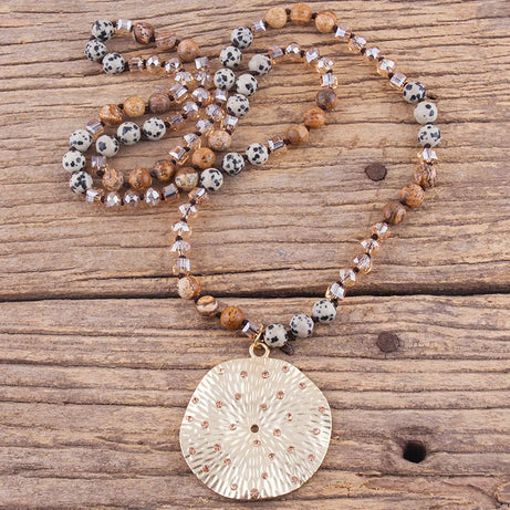 RH Fashion Bohemian Jewelry Natural Stones With Glass Links Crystal Round Pendant Necklaces For Women Boho Gift - Charlie Dolly