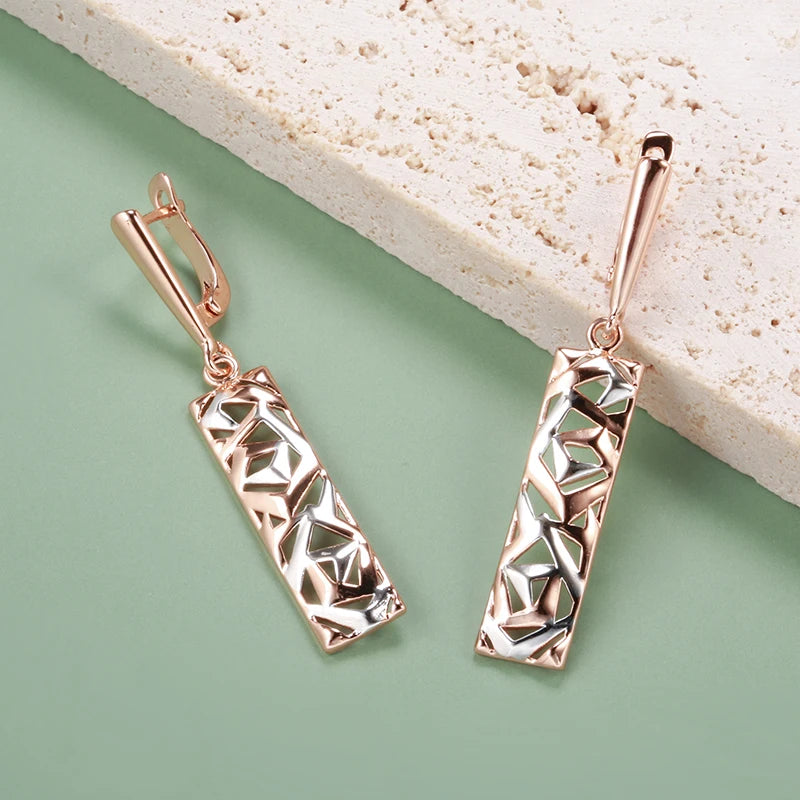 Kinel New Fashion Square Wide Drop Earrings for Women 585 Rose Gold Silver Color Mix Boho Long Earrings Ethnic Retro Jewelry