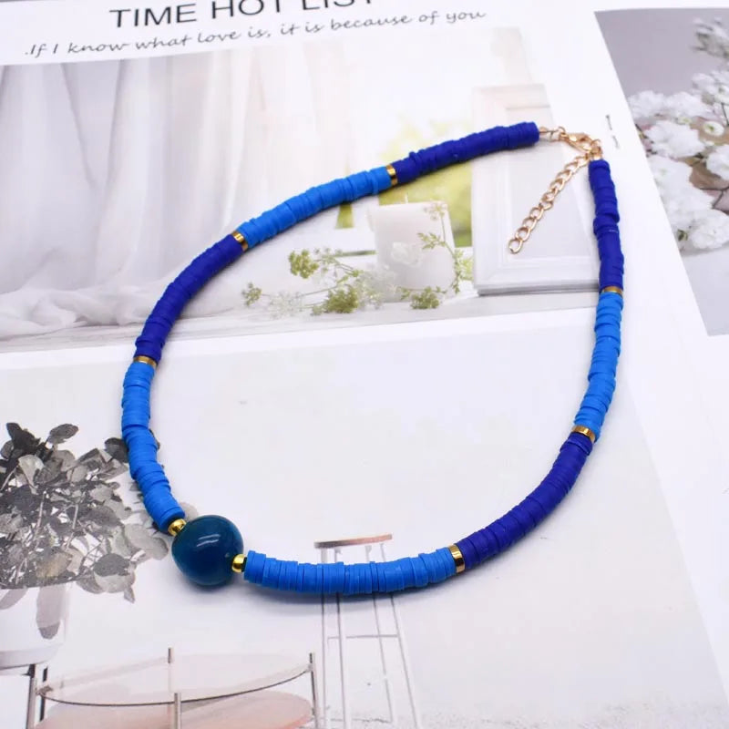 New Boho Natural Natural irregular stone Necklace Colour Soft Polymer Clay Beads Choker Necklace Beach Femme Jewelry Gift