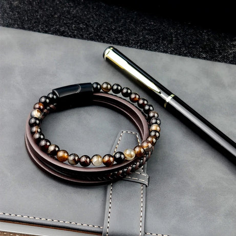 Boho Jewelry Beads Leather Charm Bracelet for Men Women Stainless Steel Natural Stone Rosary love Bracelet Bangle  Gift Wholesal - Charlie Dolly