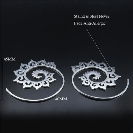Mandala Spiral Steel Hoop Earrings Jewelry