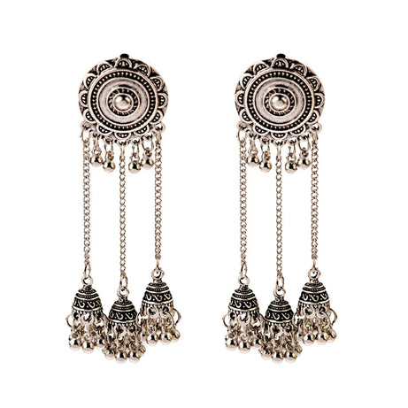 الهندي Jhumka أقراط الذهب الشظية اللون أجراس كبيرة قطرة طويلة شرابة القرط للنساء بوهو الغجر مجوهرات هدية