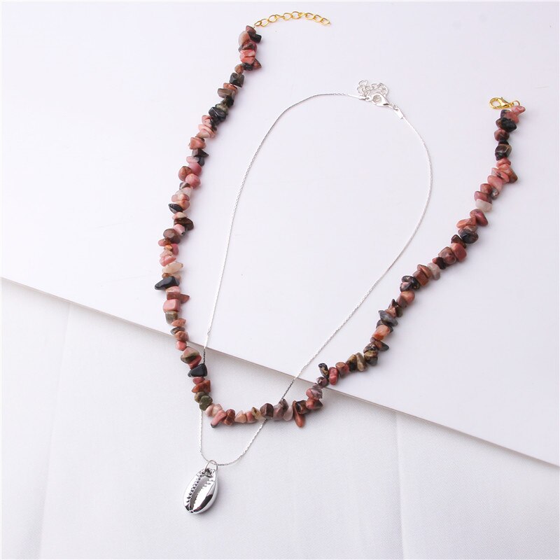 Bohemian Multilayer Necklace Rhodonite Blue Stone Red Coral Handmade Necklaces for Women Shell Pendant Necklace Party Jewelry - Charlie Dolly